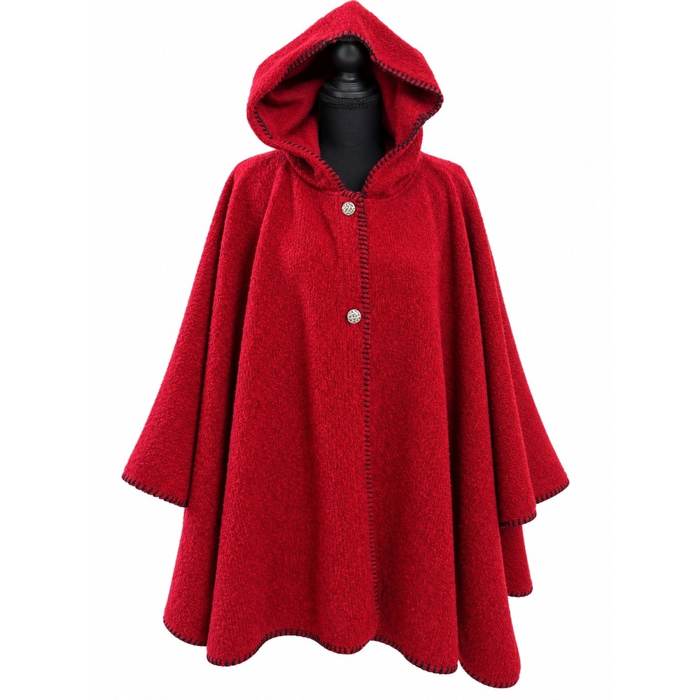 The Vermont Country Store Wool Blend Hooded Cape Poncho 1X 2X Red Made USA